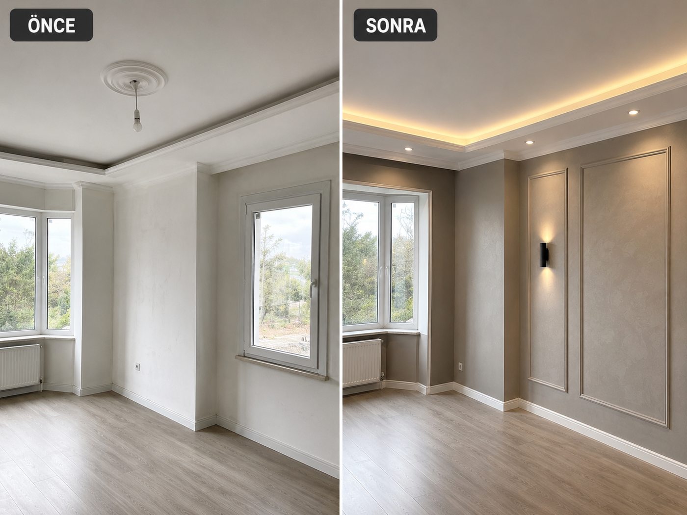 Şirince iç cephe boya öncesi ve sonrası